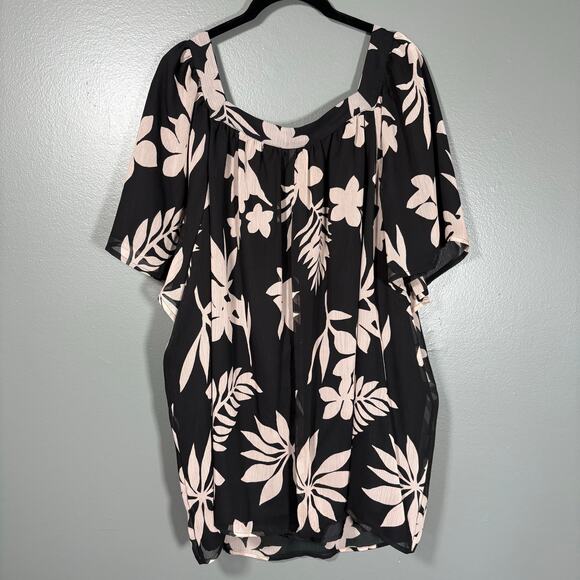 EVRI Black & Pink Square Neck Floral Peasant Blouse - 4X - Women's Plus Size Top - Picture 7 of 7